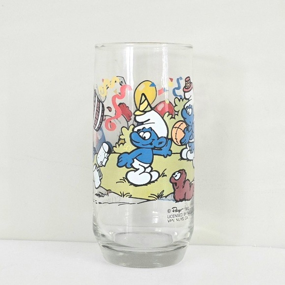 Vintage 1983‎ Smurf Glass Peyo Clumsy Smurf Cartoon Drinking Cup Collectible - Picture 3 of 10